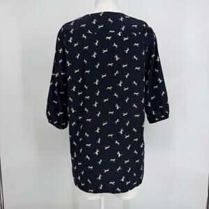 Navy Horse Print Womens Blouse M Cowgirl Western Equestrian Cottagecore Boho